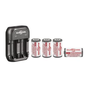 Surefire 123A Rechargeable Battery with Charger SFLFP123-KIT 4/pack Battery for High Drain Devices
