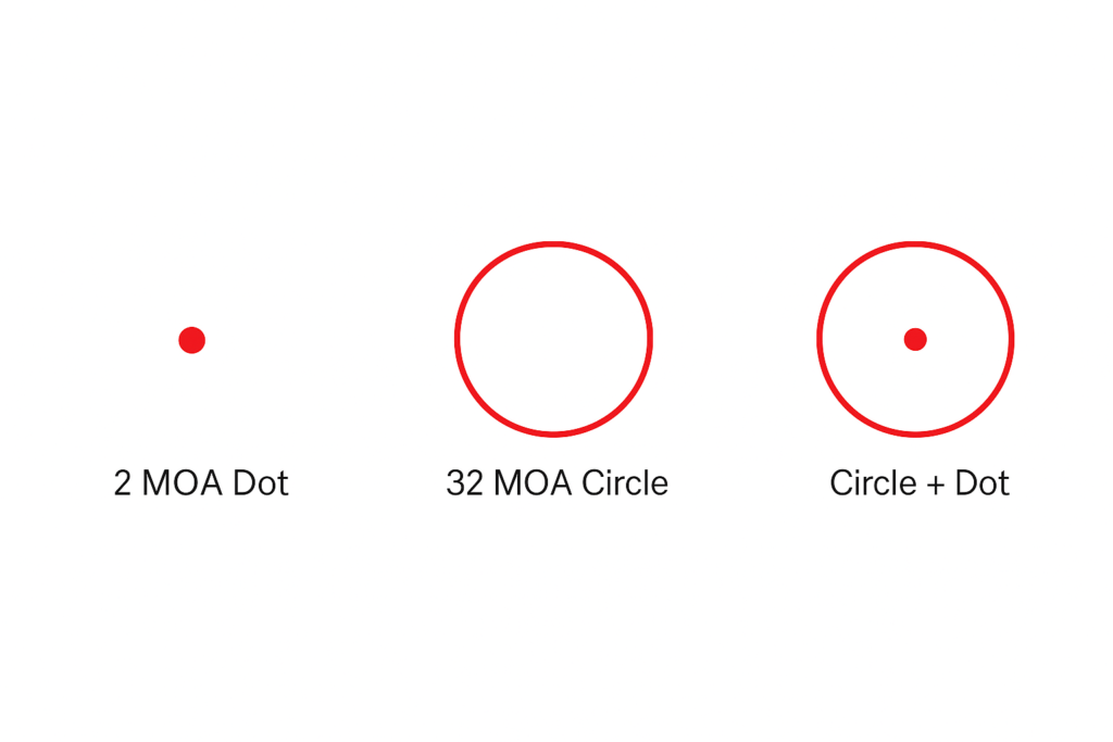 multiple reticle system, 2 MOA, 32 MOA, both