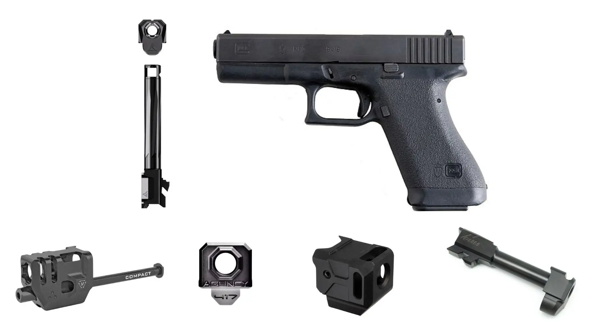 glock compensators in white background